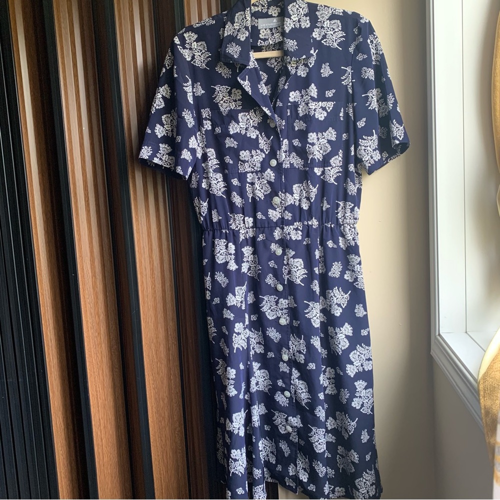 Liz Claiborne Navy and White Floral Dress
